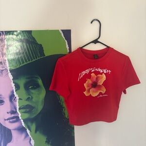 SHEIN Red Floral Graphic Crop Top